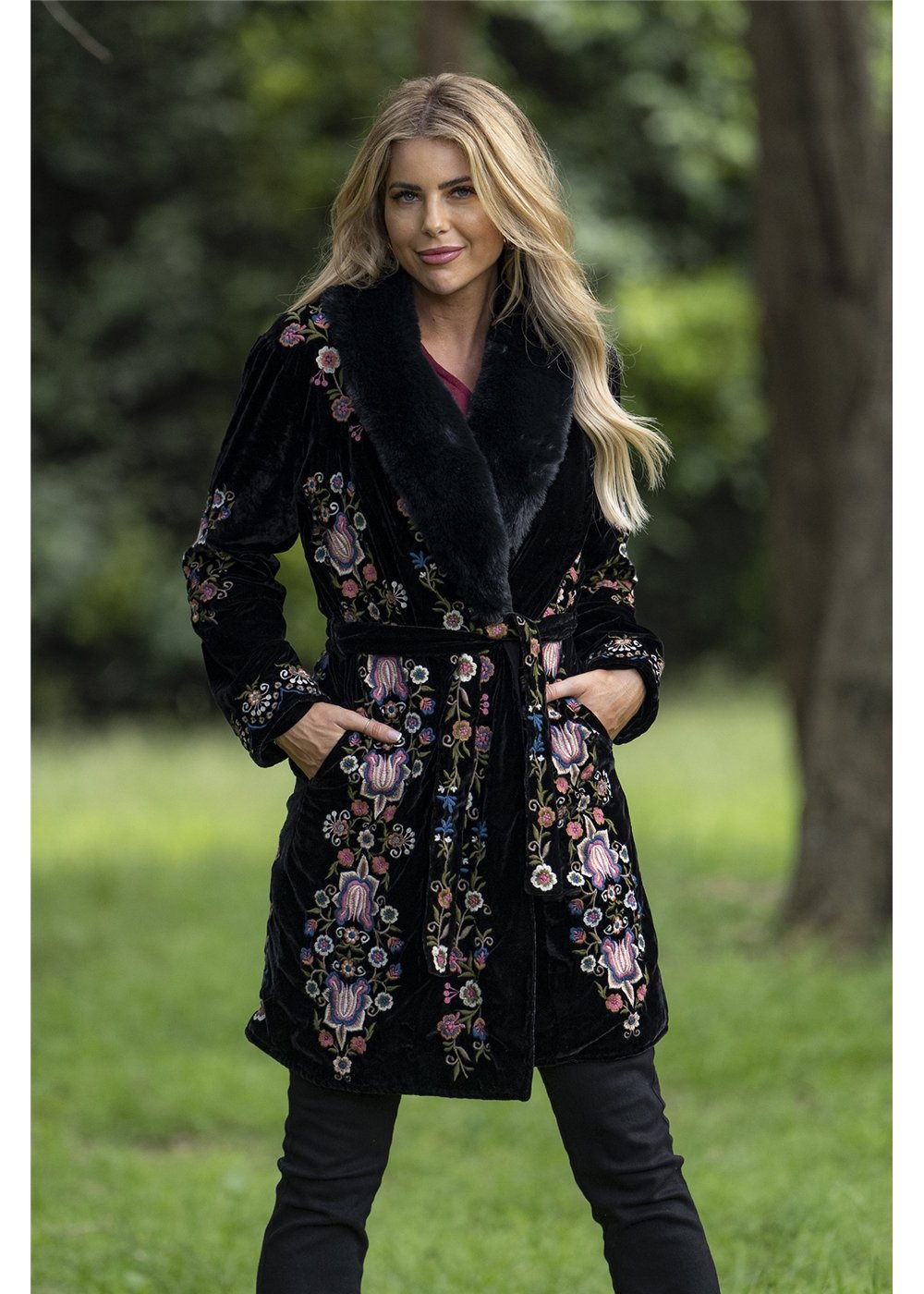 Danica Black Velvet Emb Coat