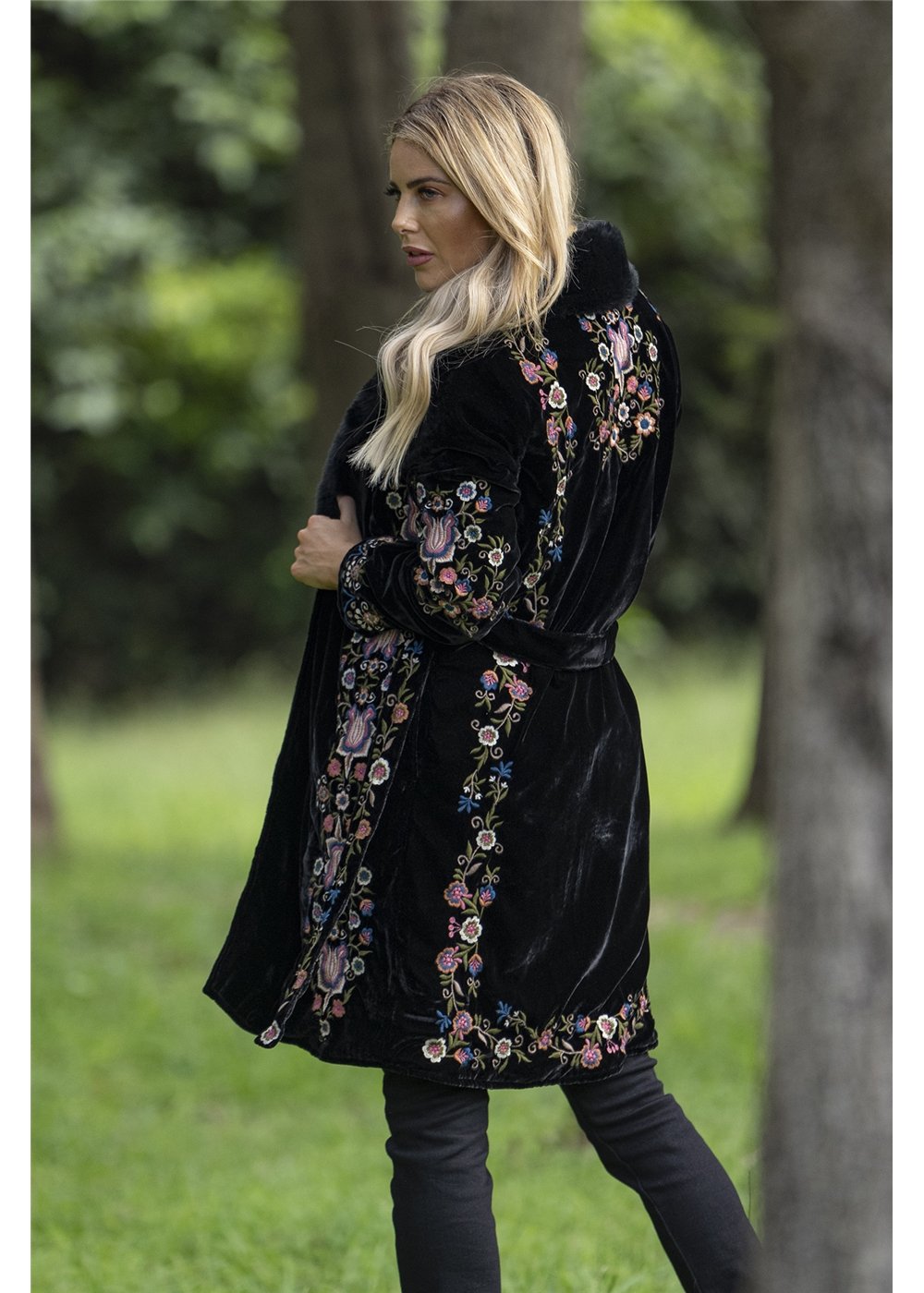 Danica Black Velvet Emb Coat