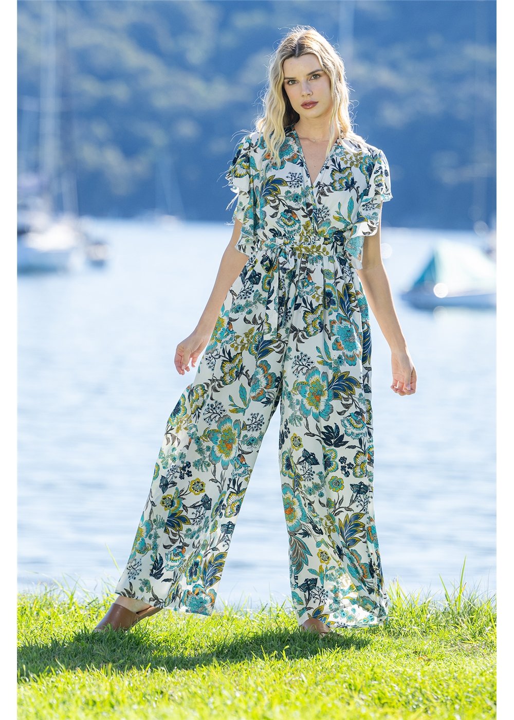 Kaya Frill Sleeve Jumpsuit, front view