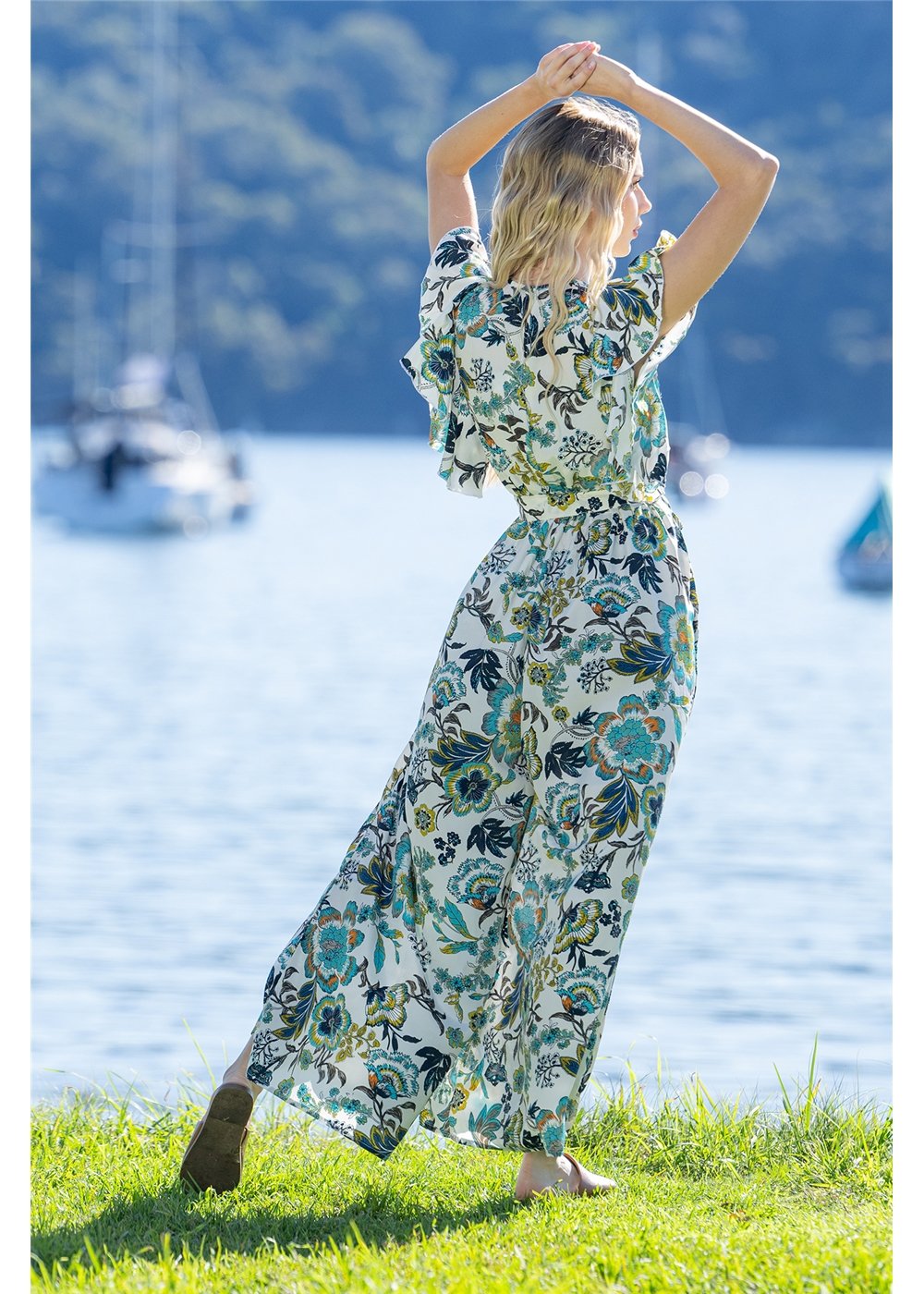 Kaya Frill Sleeve Jumpsuit, view 3