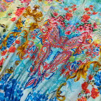 Jardin Palazzo Pants, close view of the coral rose print