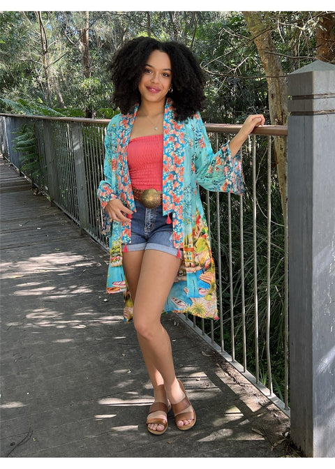 Como Kimono in silk viscose, front view