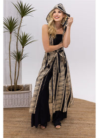 Hemi Cotton Hooded Sleeveless Kimono - Black