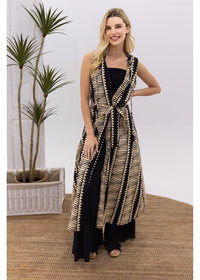 Hemi Cotton Hooded Sleeveless Kimono - Black
