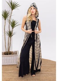 Hemi Cotton Hooded Sleeveless Kimono - Black