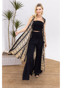 Hemi Cotton Hooded Sleeveless Kimono - Black