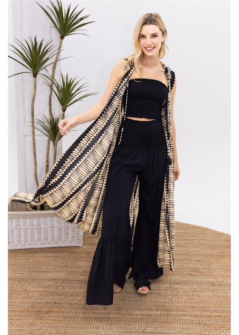 Hemi Cotton Hooded Sleeveless Kimono - Black