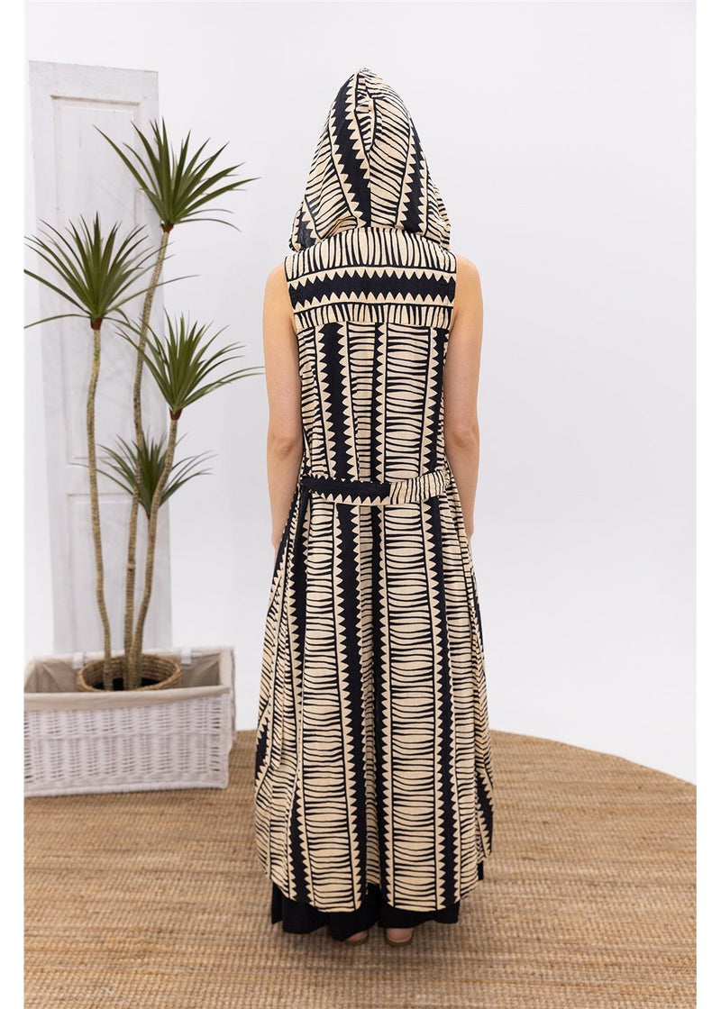 Hemi Cotton Hooded Sleeveless Kimono - Black