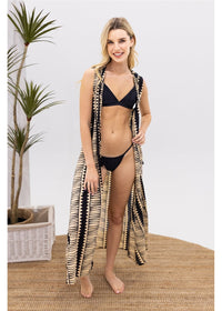 Hemi Cotton Hooded Sleeveless Kimono - Black
