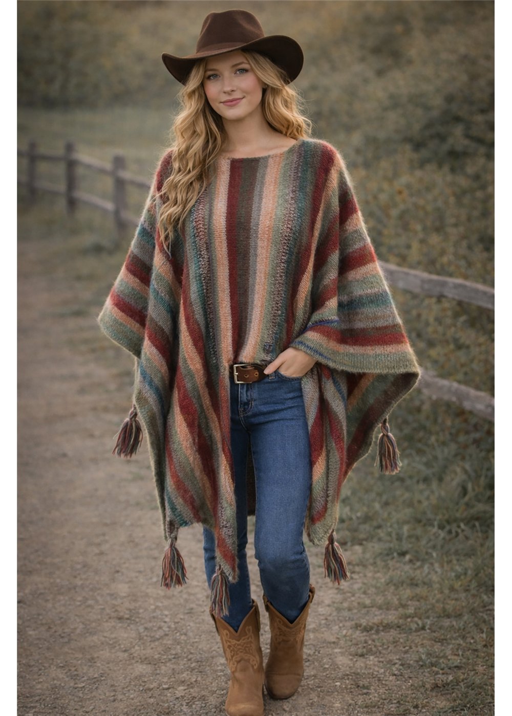 Alpine Poncho in mohair blend, front view