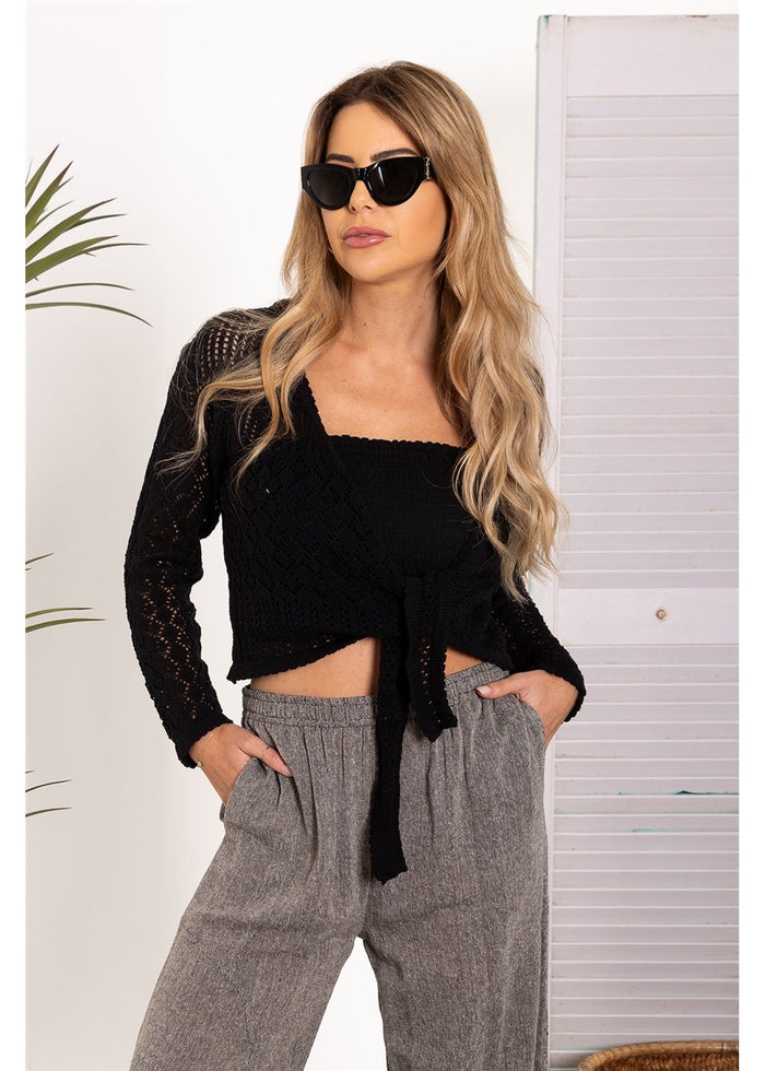 Shanee Knit Tie Top - Black