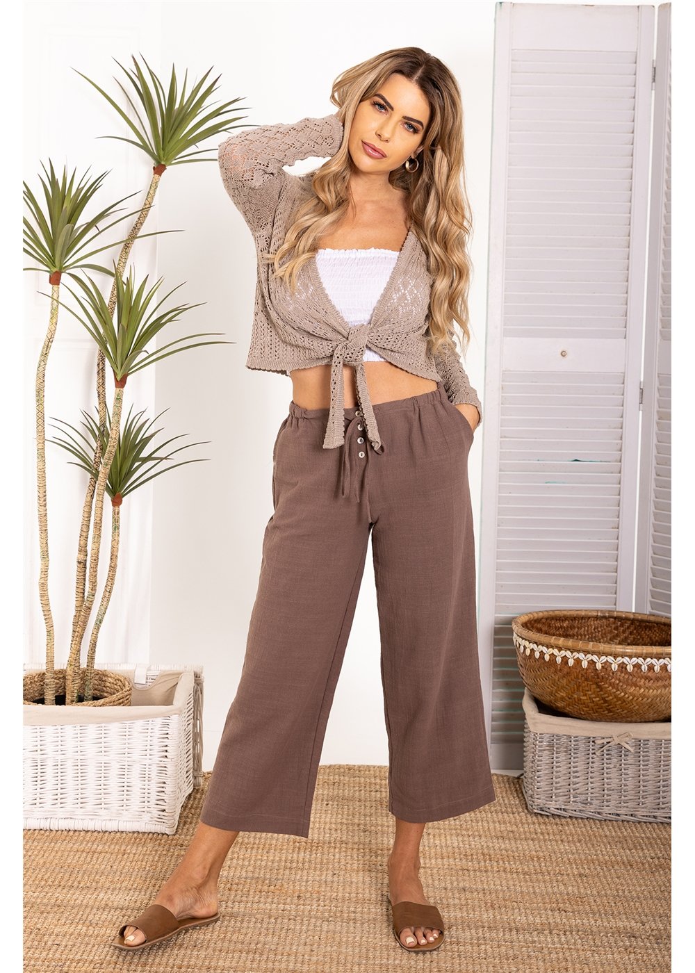 Shanee Knit tie Top - Taupe