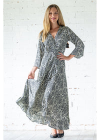 Damask Long Sleeves Wrap Dress