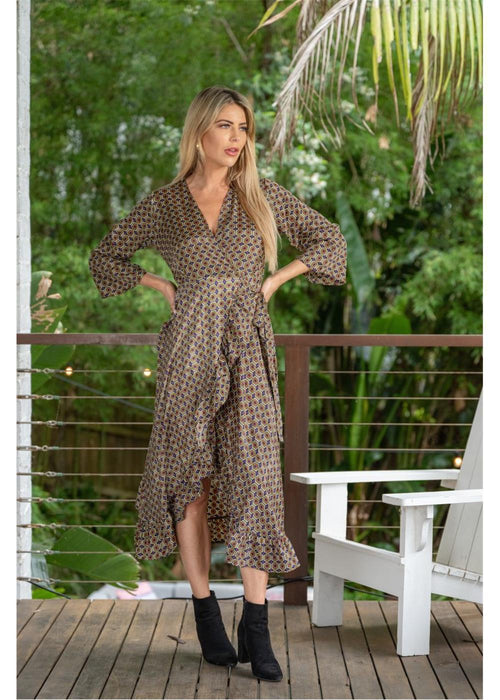 Janis Wrap Dress in silk blend, front view