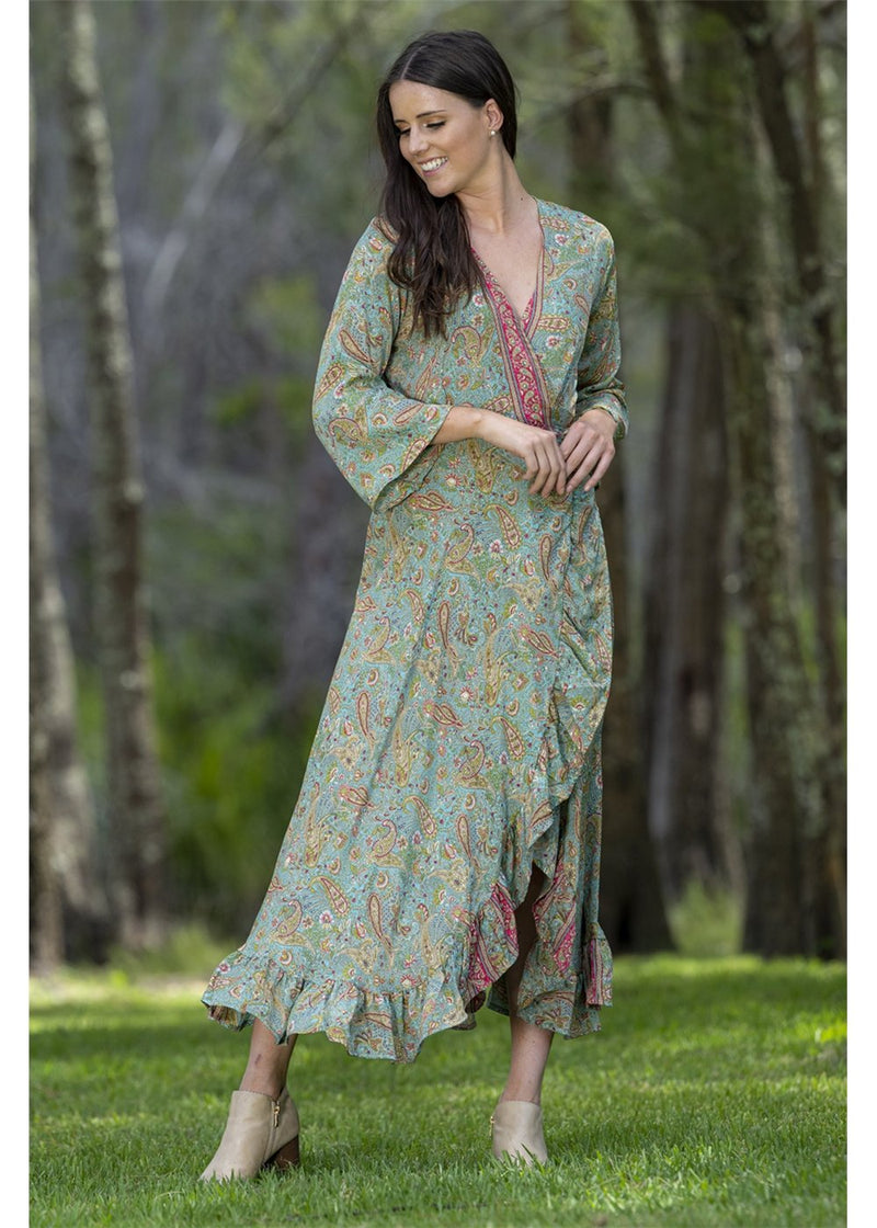 Paisley Long Sleeve Wrap Dress