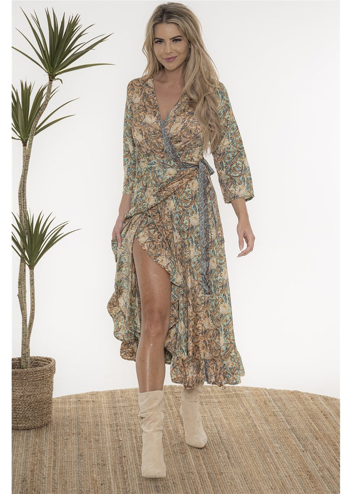 Saffron Long Sleeve Wrap Dress