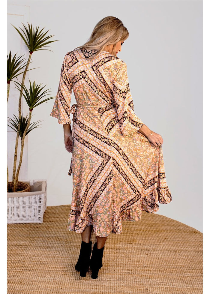 Safiya Long Sleeve Wrap Dress