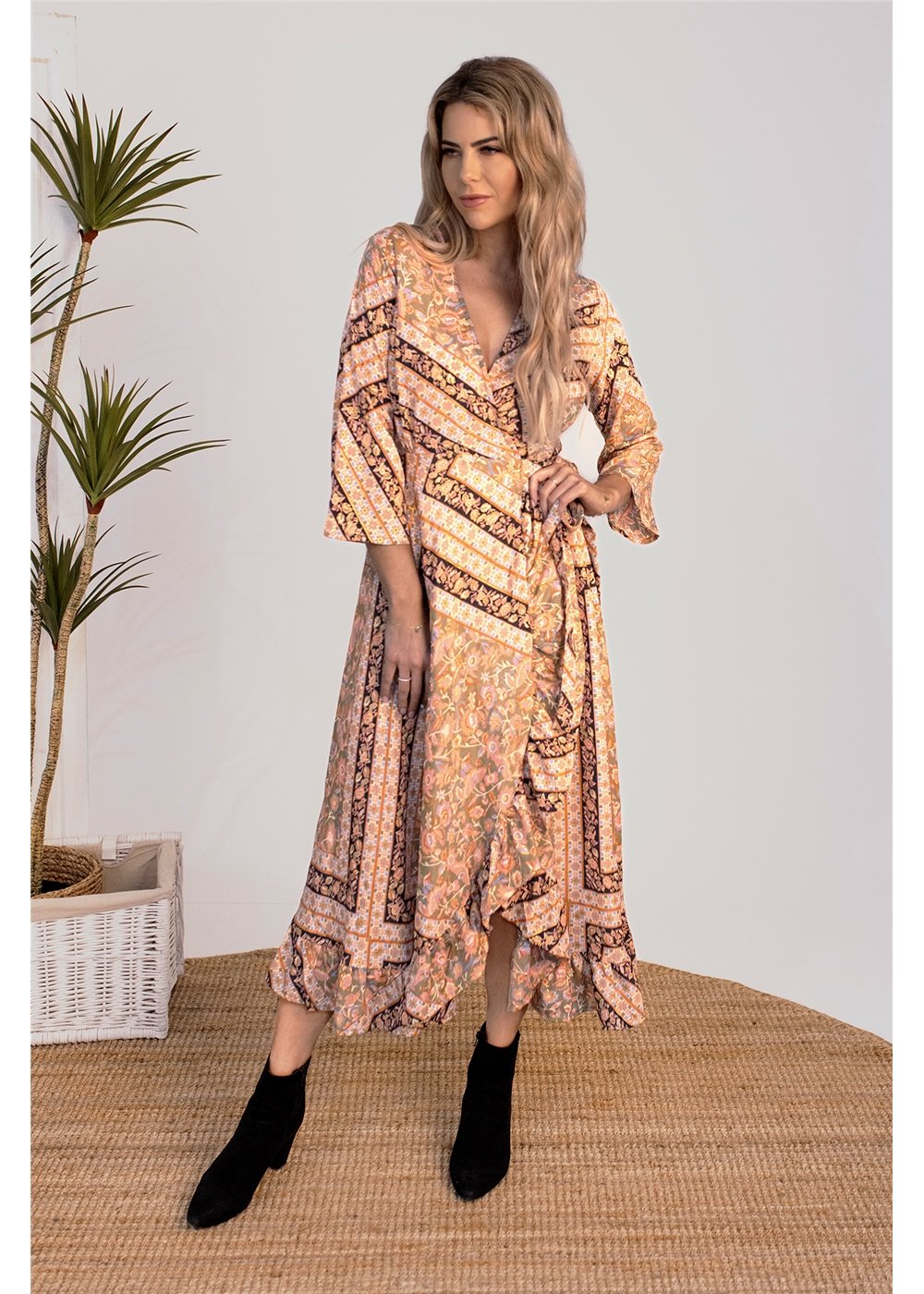 Safiya Long Sleeve Wrap Dress
