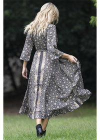 Zelda Long Sleeve Wrap Dress in silk blend, view 2