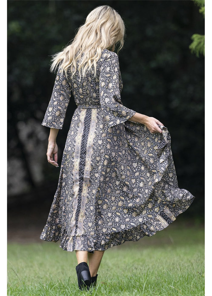 Zelda Long Sleeve Wrap Dress in silk blend, view 2