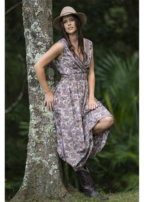 Kemala Double V Maxi Dress in silk blend, front view