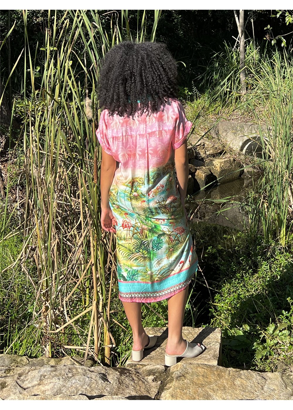 Flamingo Dresden Dress in silk viscose, view 3