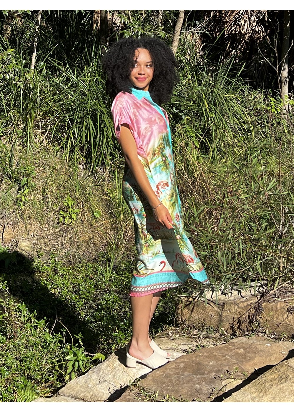 Flamingo Dresden Dress in silk viscose, view 4