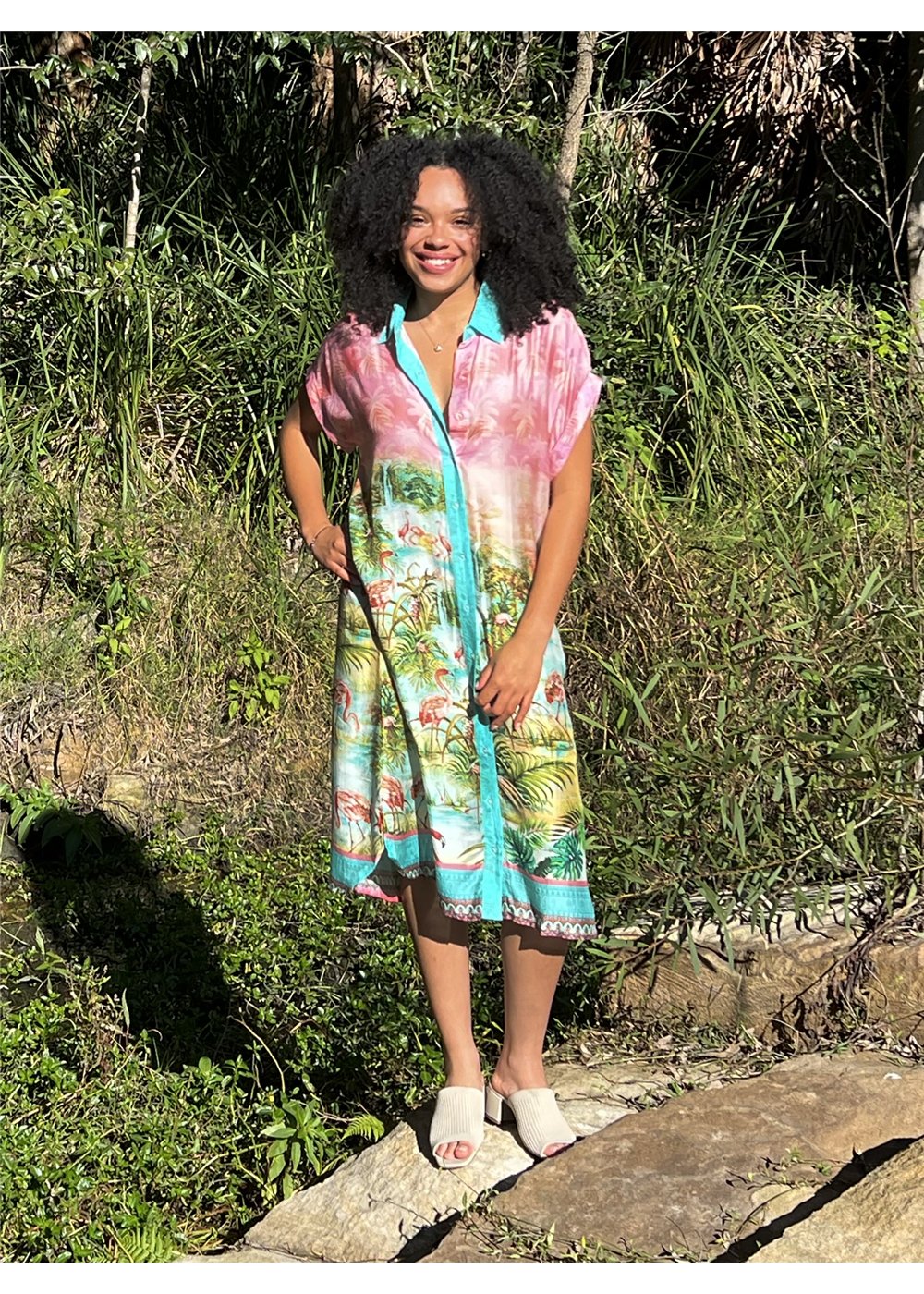 Flamingo Dresden Dress in silk viscose, view 5
