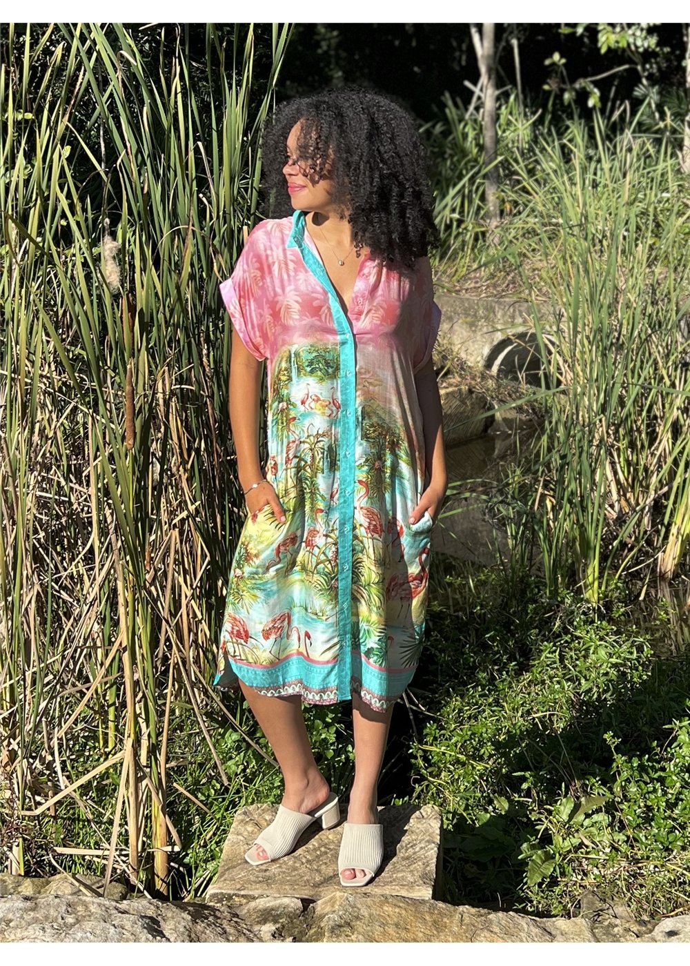 Flamingo Dresden Dress in silk viscose, view 6