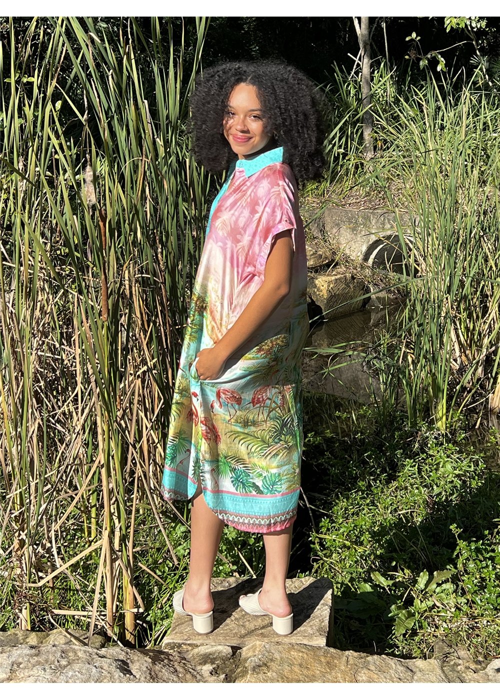 Flamingo Dresden Dress in silk viscose, view 7