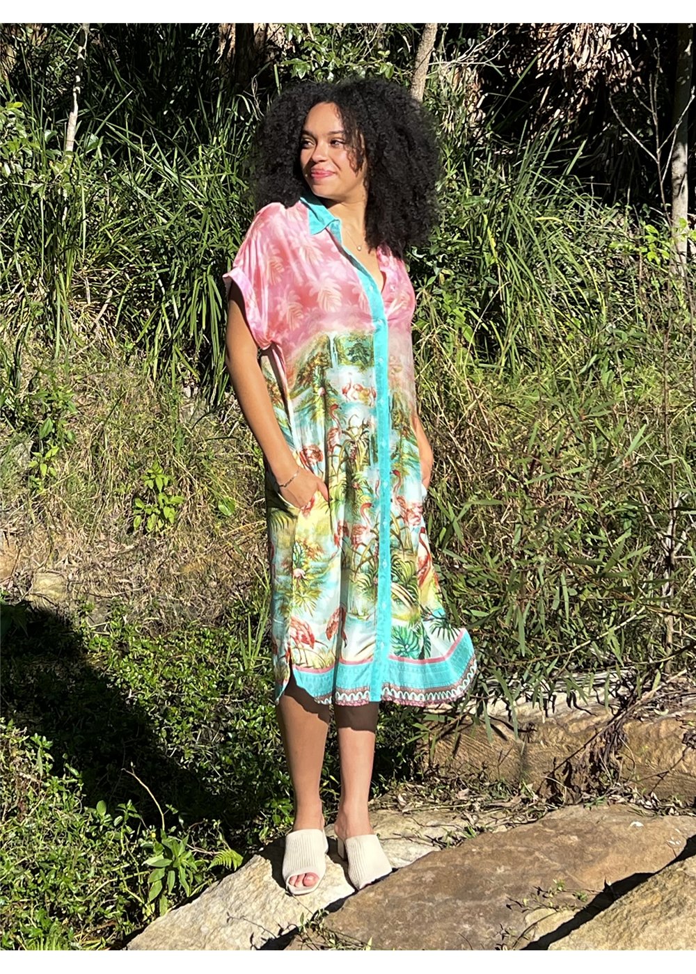 Flamingo Dresden Dress in silk viscose, view 8