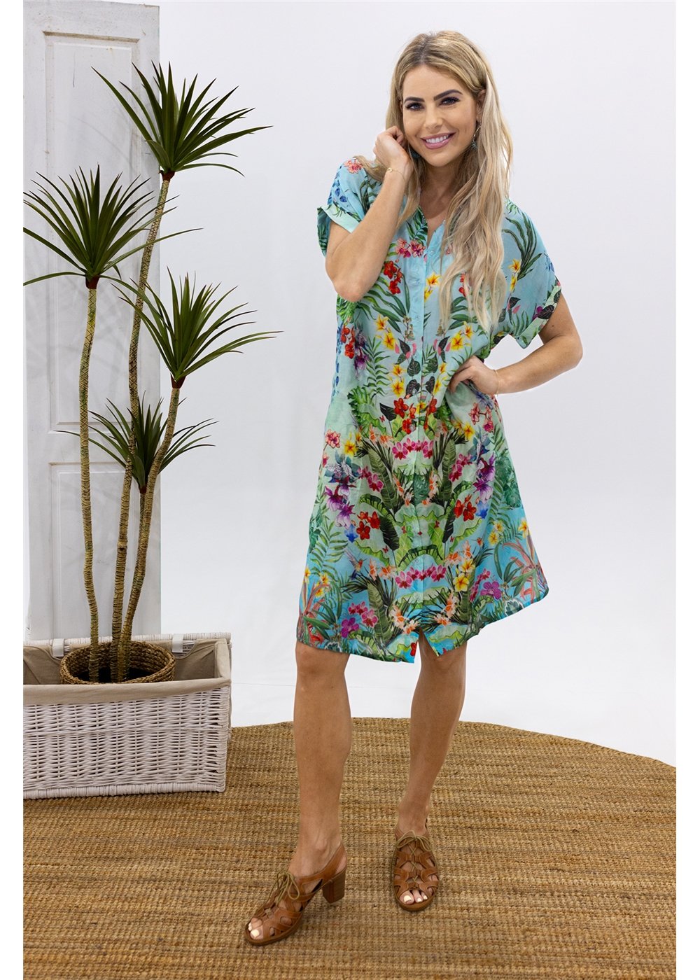Tropical Buttoned Dress, view 3
