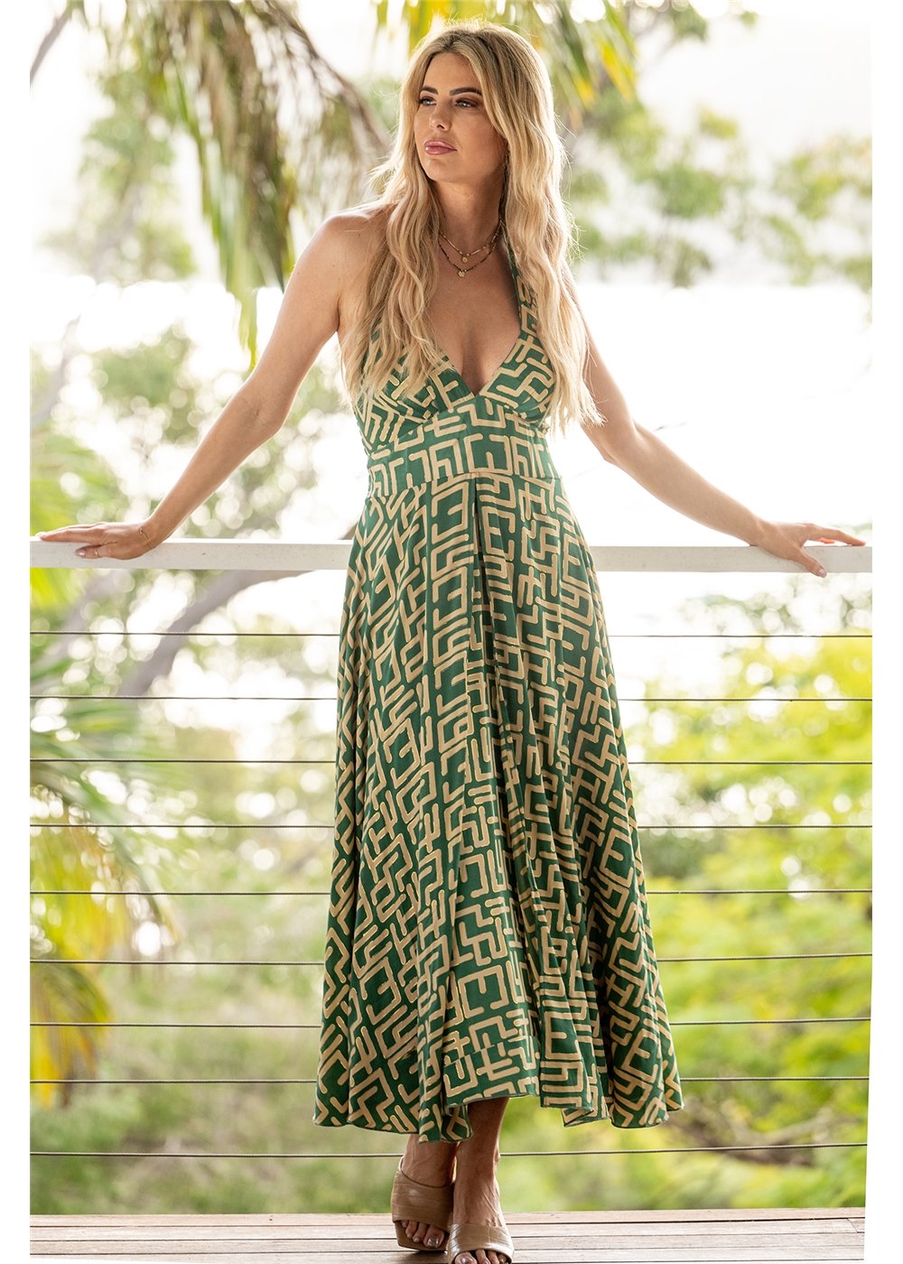 Geo Halter Dress - Green