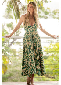 Geo Halter Dress - Green