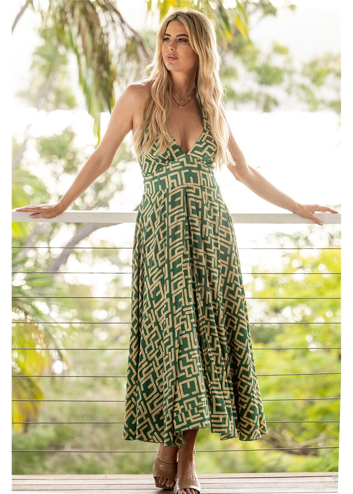 Geo Halter Dress - Green