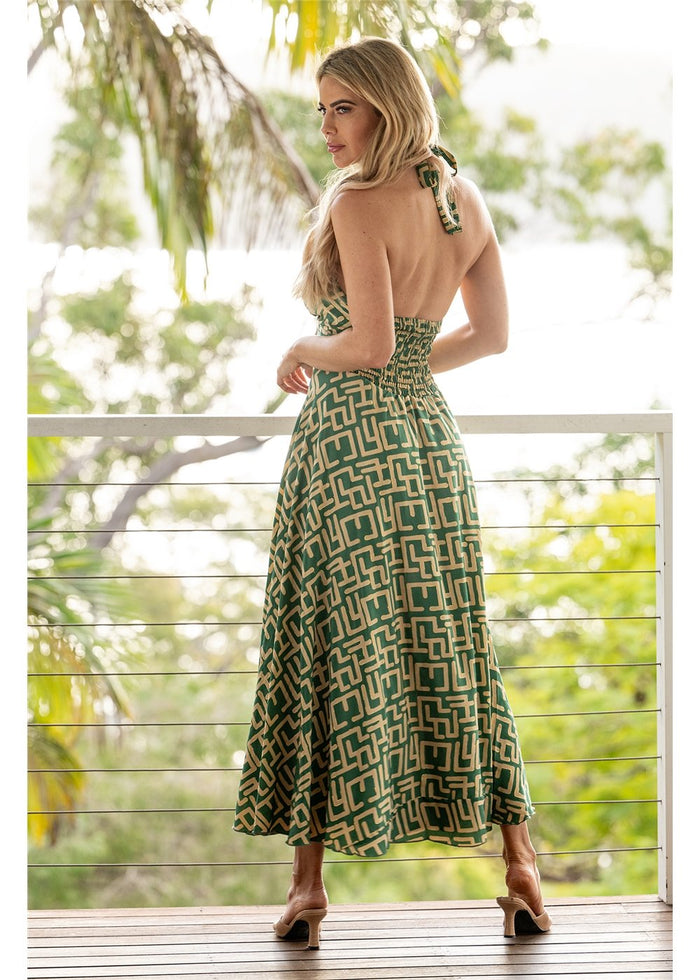 Geo Halter Dress | Green