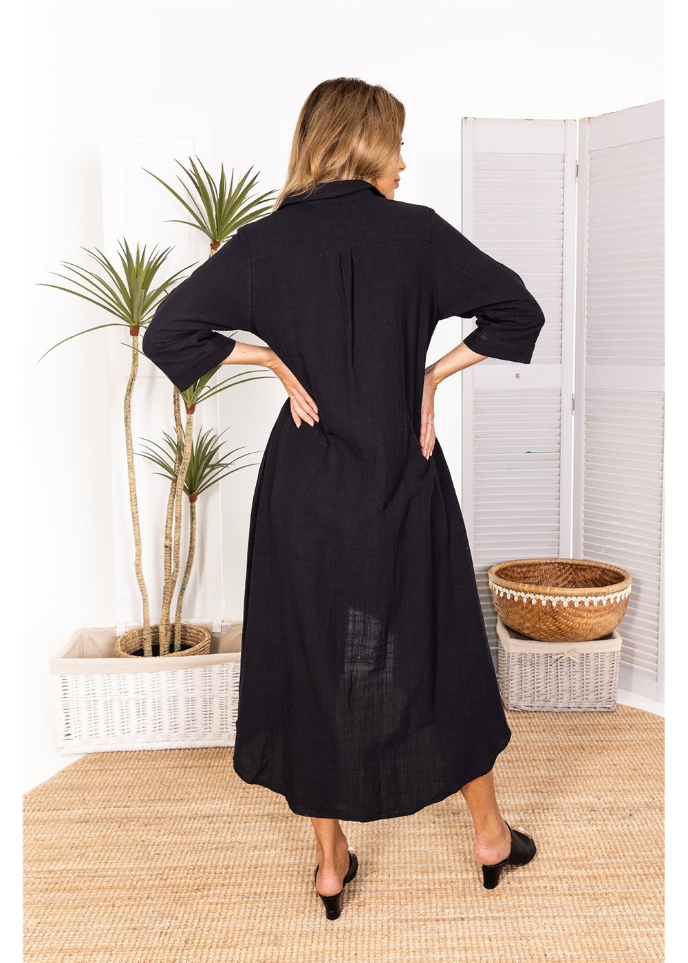 Elea Long Shirt Dress - Black