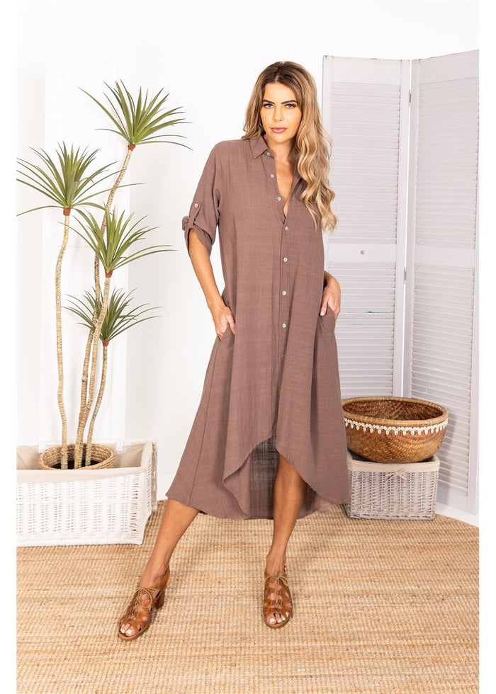 Elea Long Shirt Dress - Chocolate