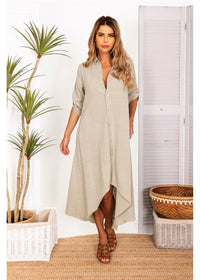 Elea Long Shirt Dress - Sage