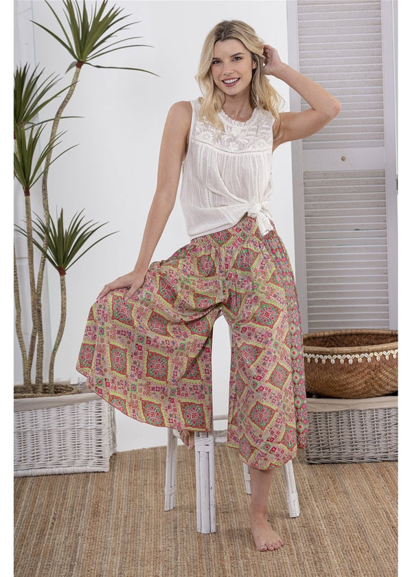 Bree Wide Leg Crop Pants in silk blend, front view