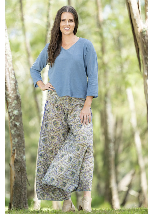Violet Wide Leg Pants in purple silk blend, front view
