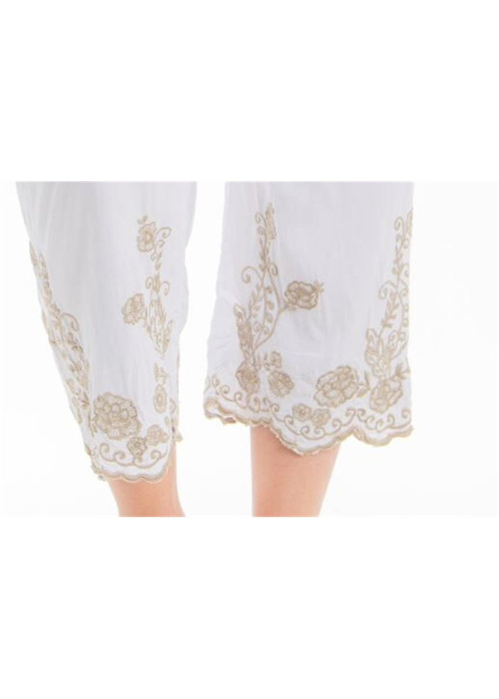 White Rayon Voile embroidered pants - White