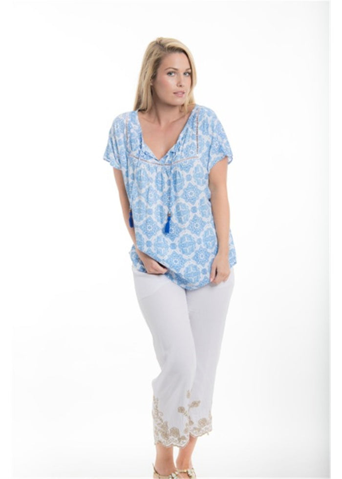 White Rayon Voile embroidered pants - White