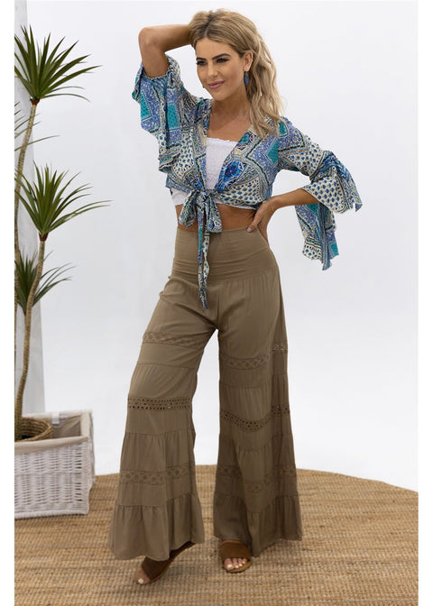 Tropez Pants - Latte in rayon voile, front view