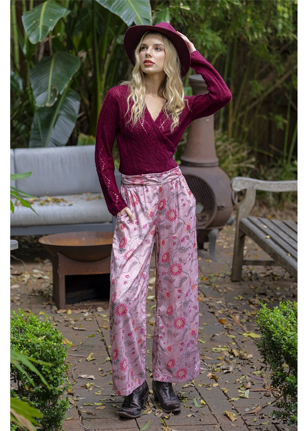 Rose Velvet Pants - Rose