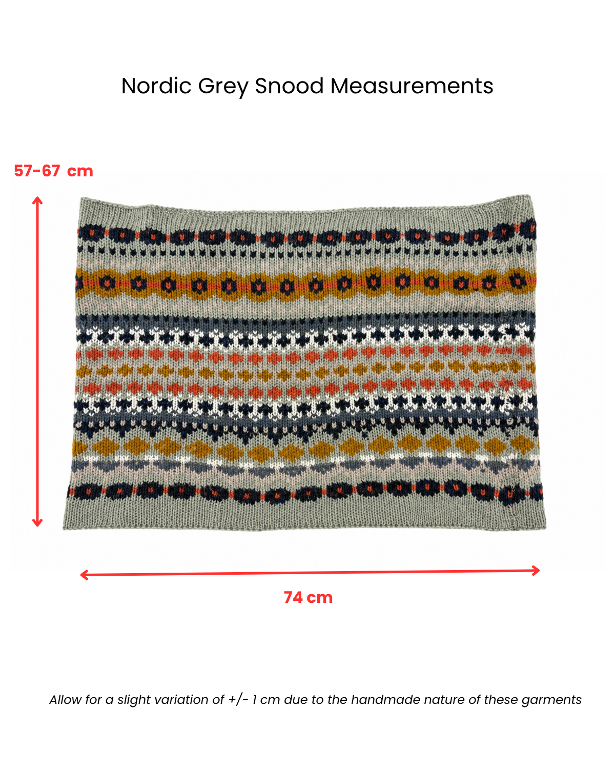 Nordic Grey Snood measurement diagram