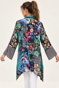 Midnight Garden Tunic in navy floral print viscose rayon, back view