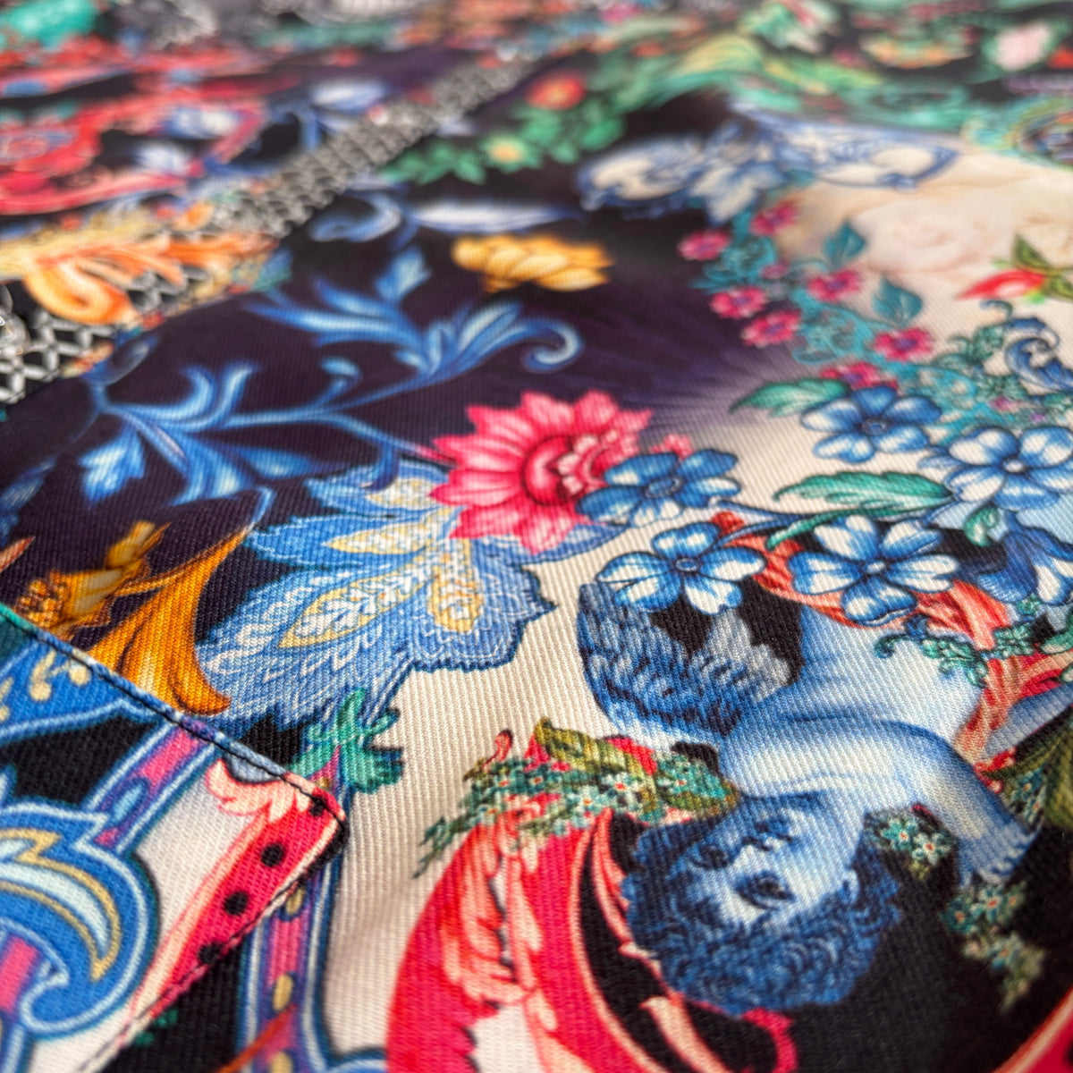 Midnight Garden Tunic, close view of the navy floral print