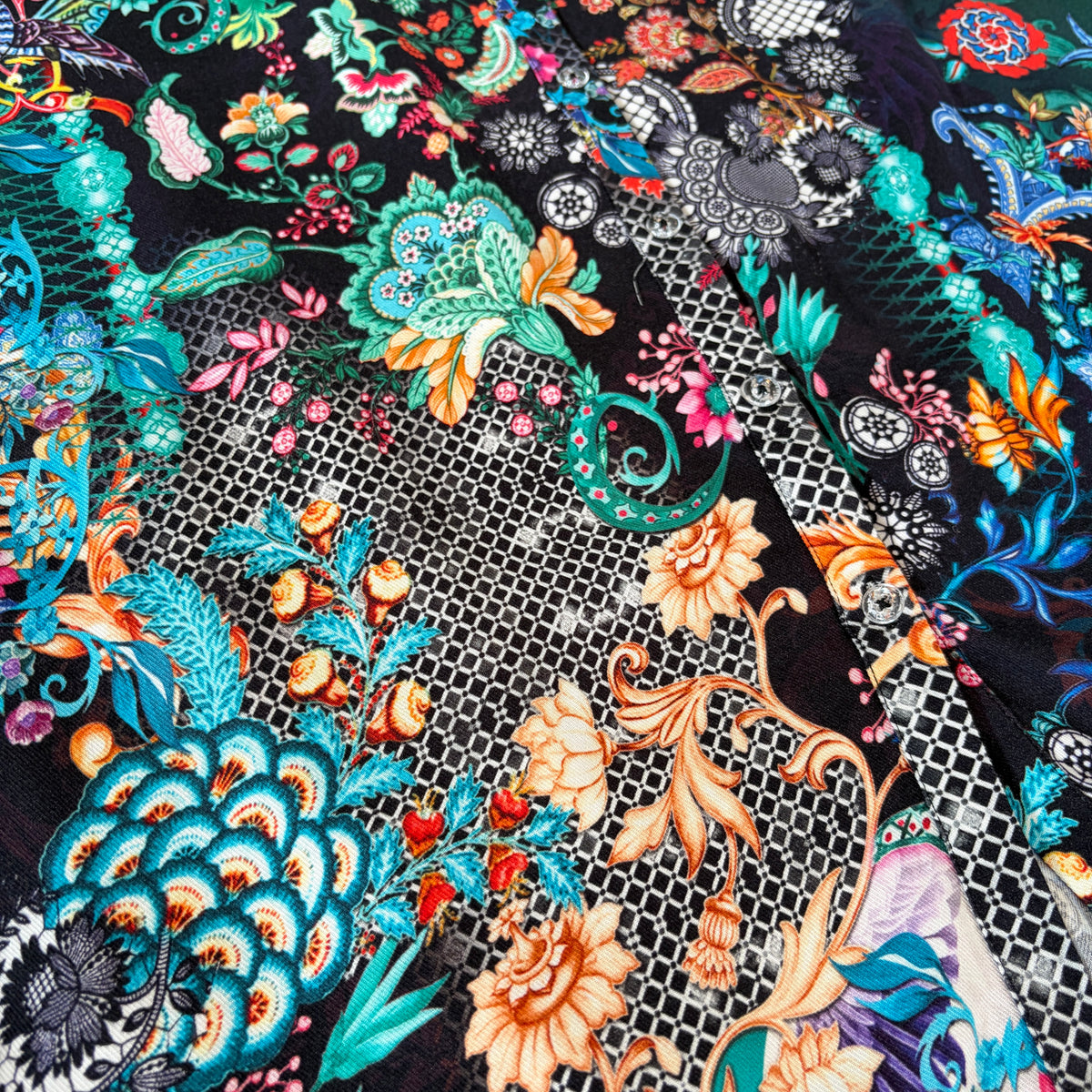 Midnight Garden Tunic, close view of the contrast cuff print
