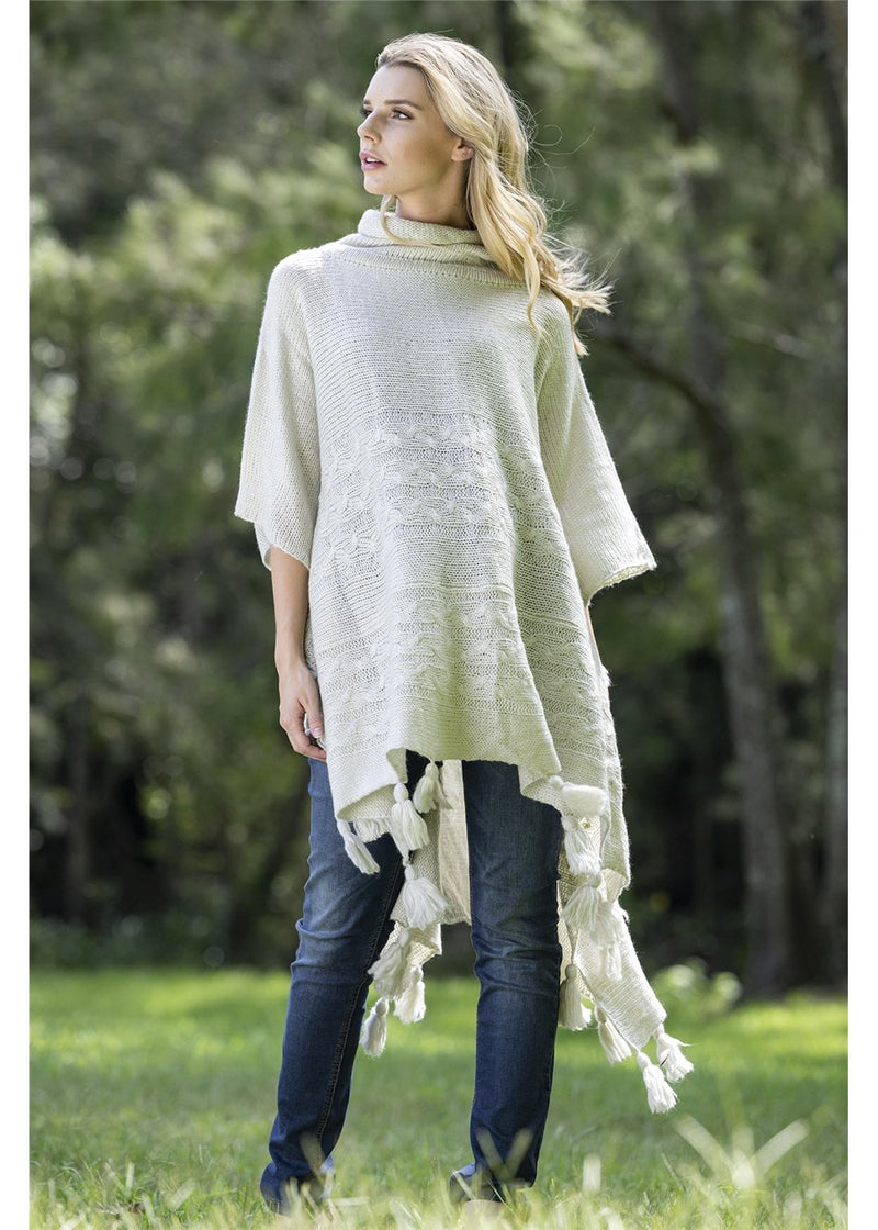 Poncho Pom Pom - Oat